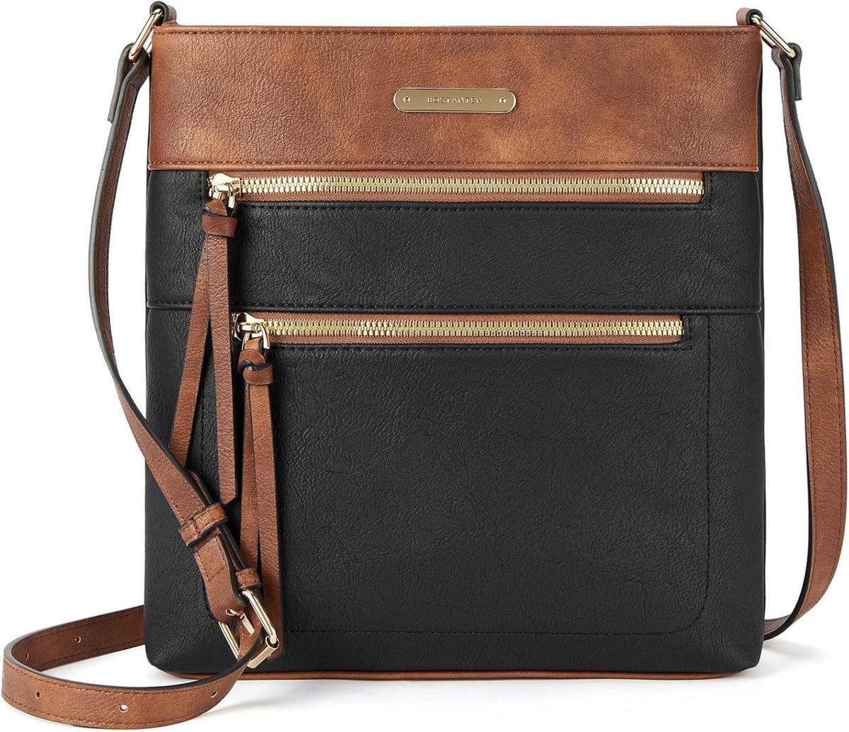 Damen PU Leder Umhängetasche Crossbody Schwarz Braun