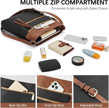 Damen Umhängetasche Mittelgroß Schwarz Braun Vegan Leder