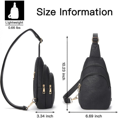 Telena Damen Crossbody Sport Umhängetasche Schwarz in Lederoptik