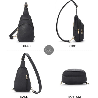 Telena Damen Crossbody Sport Umhängetasche Schwarz in Lederoptik