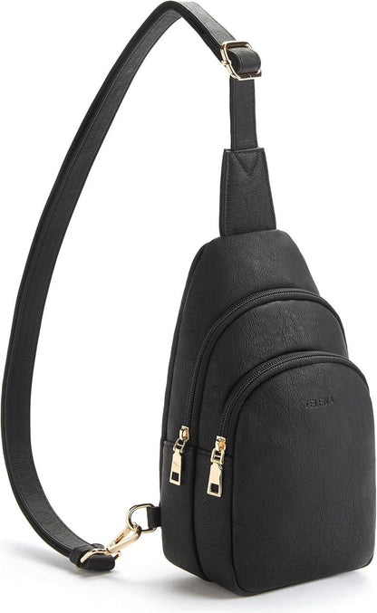 Telena Damen Crossbody PU Leder Schultertasche Schwarz