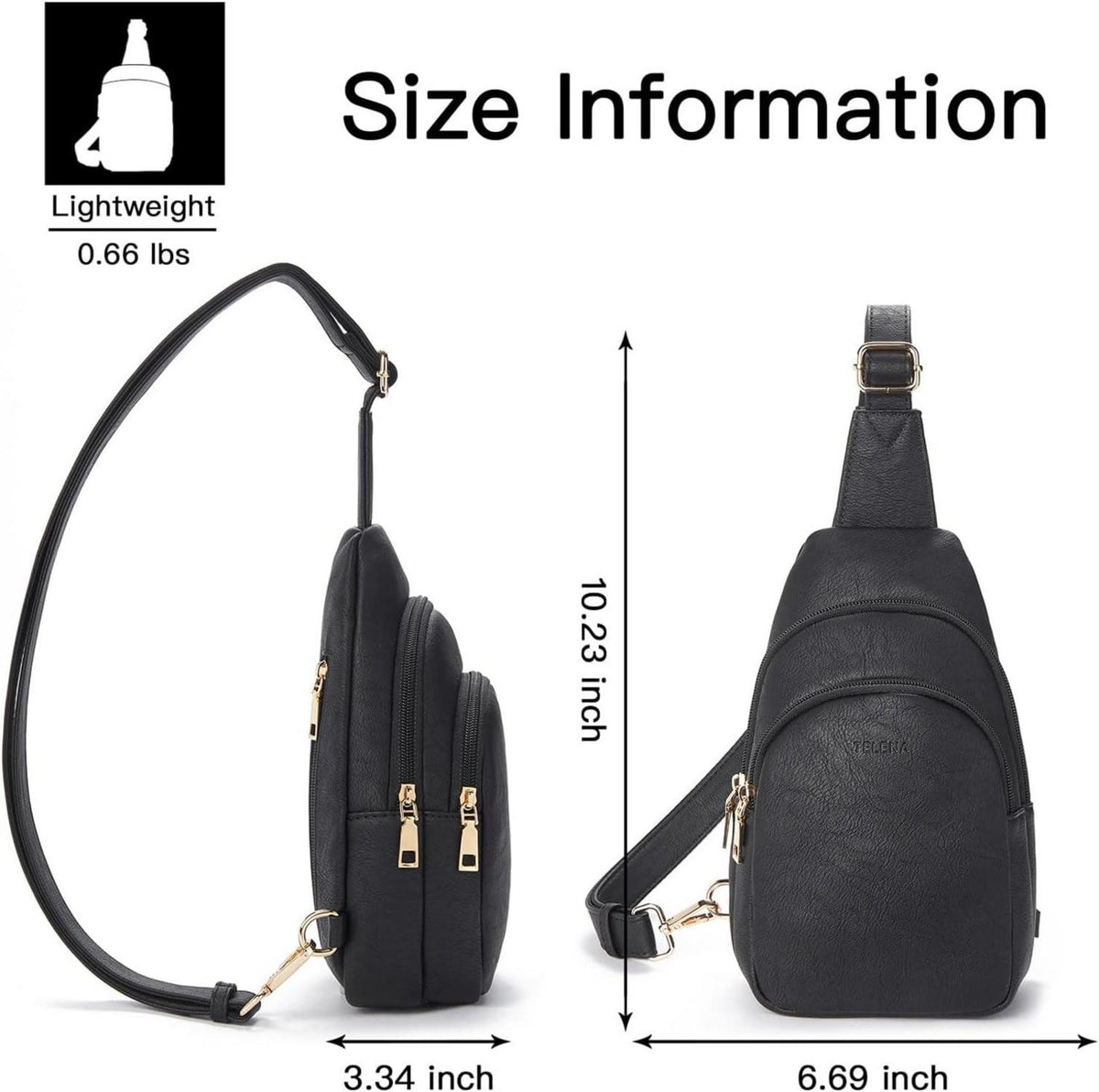 Telena Damen Crossbody PU Leder Schultertasche Schwarz