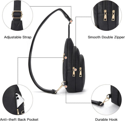 Telena Damen Crossbody Bag Brusttasche PU Leder Schwarz