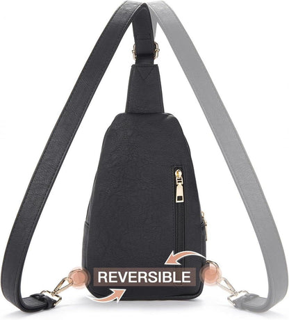 Telena Damen PU Leder Umhängetasche Crossbody Schultertasche Schwarz