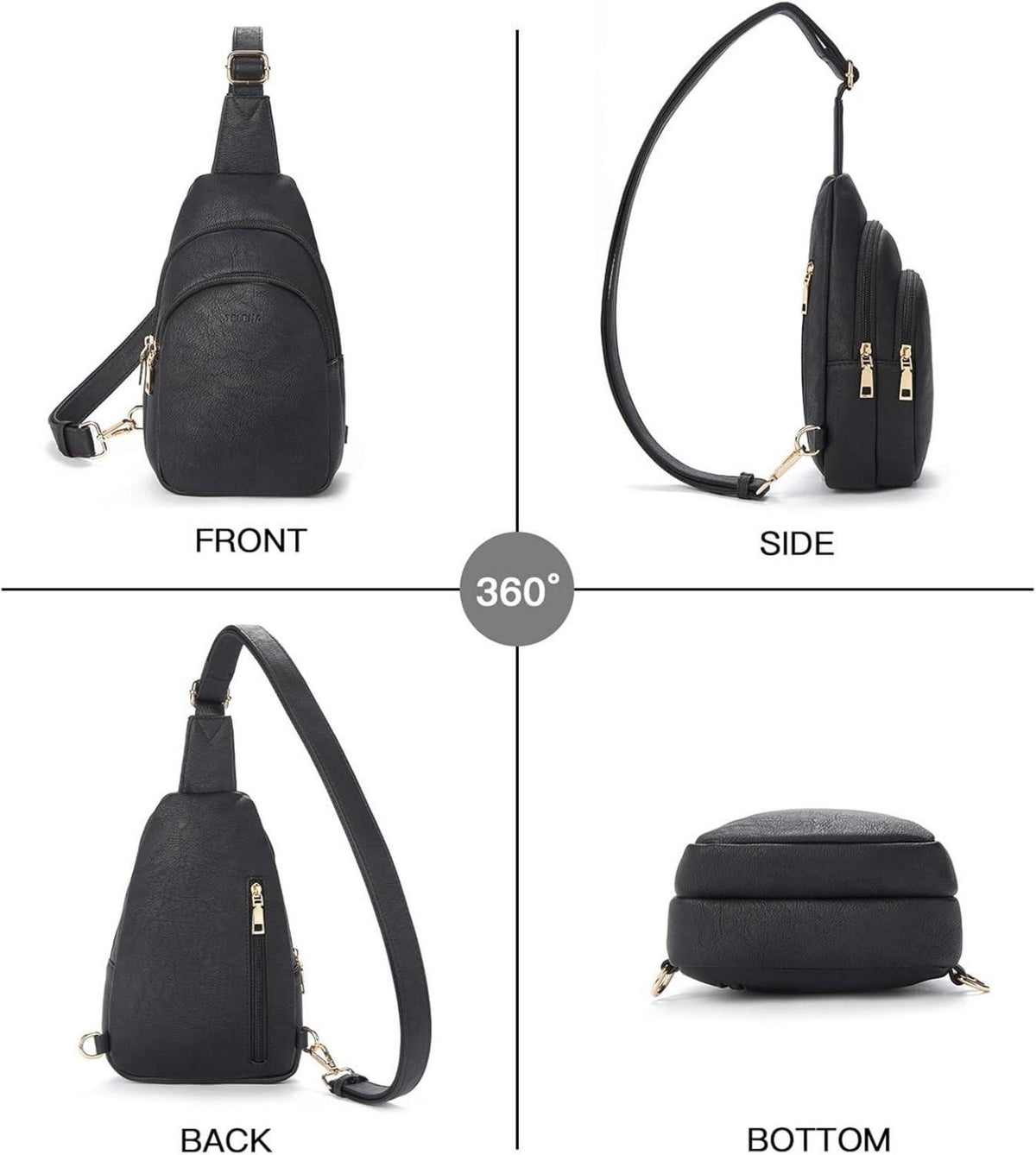 Telena Damen Crossbody Bag Brusttasche PU Leder Schwarz