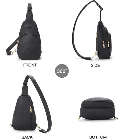 Telena Damen Crossbody Bag Brusttasche PU Leder Schwarz