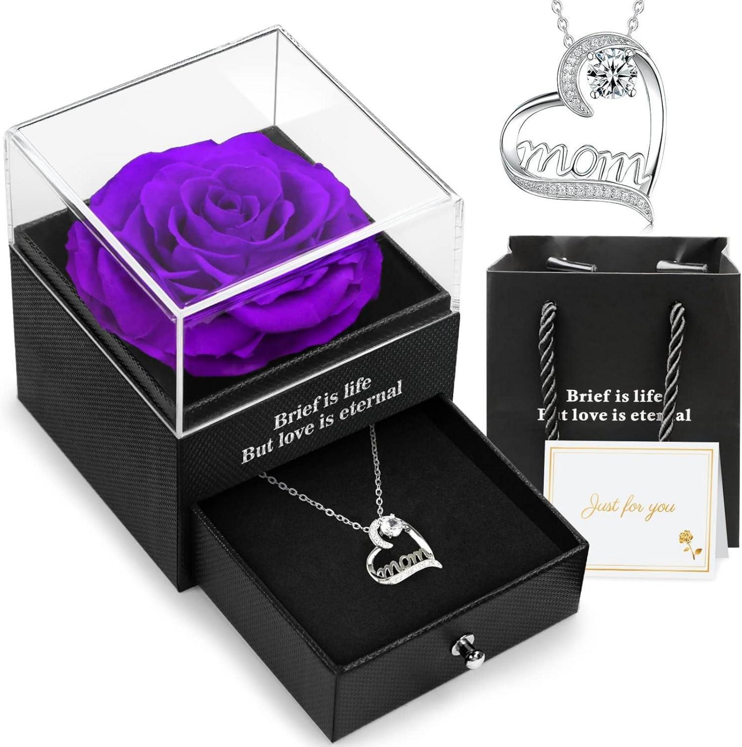 Ewige Rose mit Mom Halskette Geschenkbox Mutter Lila