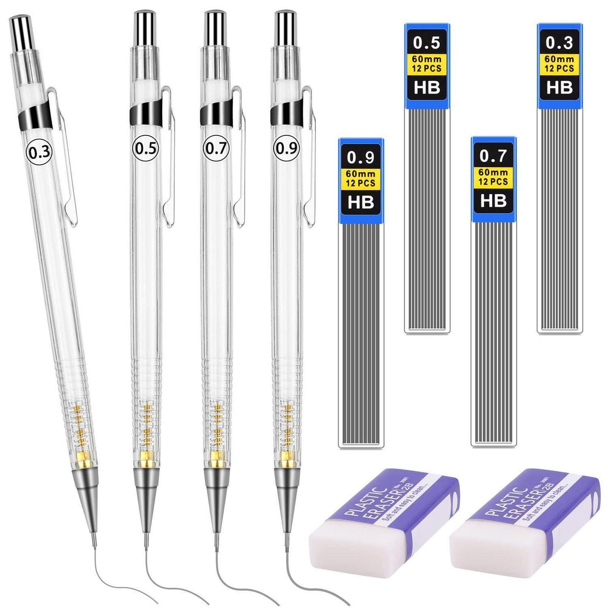Druckbleistift Set mit Minen & Radiergummi (0,3/0,5/0,7/0,9 mm)