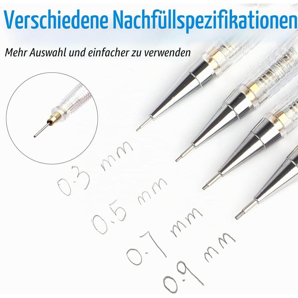 Druckbleistift Set mit Minen & Radiergummi (0,3/0,5/0,7/0,9 mm)