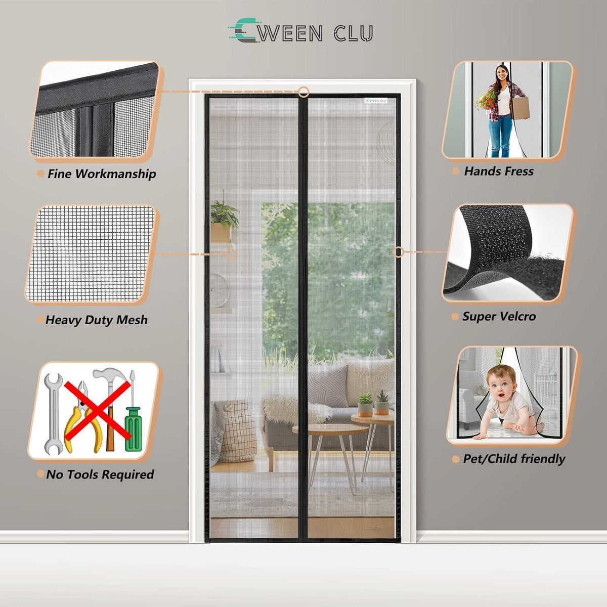 Fliegengitter Tür 120x220 cm – Magnet, Bohren Frei, Für Balkon & Terrasse