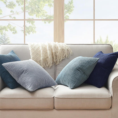 Kissenbezug blau 4er Set Kordsamt 45x45cm Dekokissenbezug Sofa