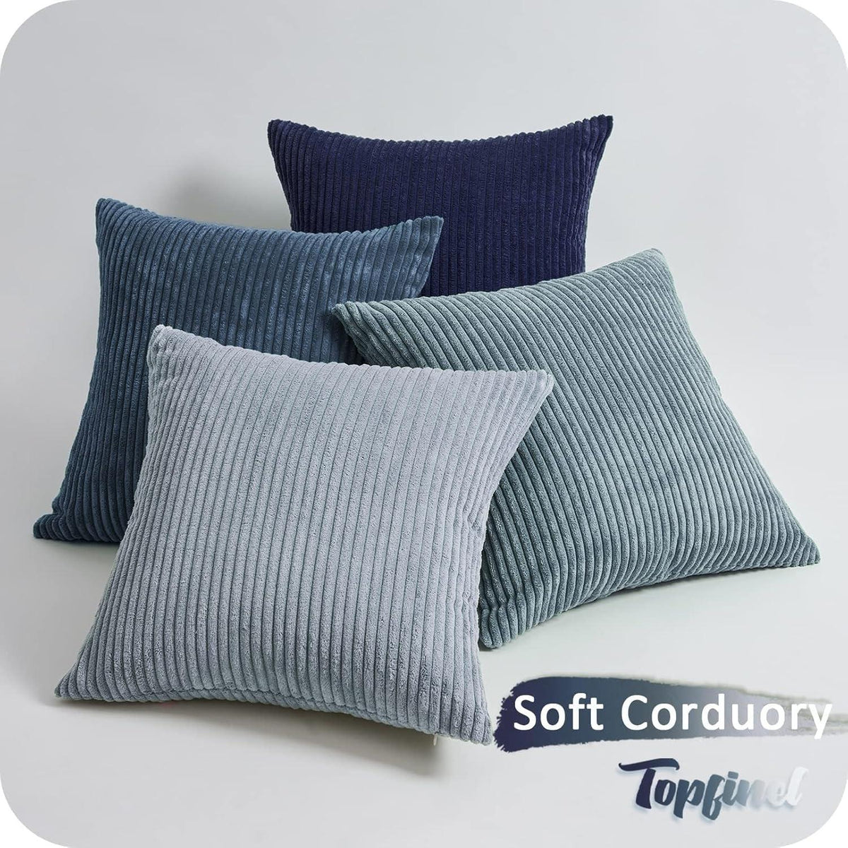 Topfinel 45x45 Kissenbezug blau 4er Set Kordsamt Dekokissenbezug Sofa Schlafzimmer