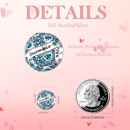 925 Sterling Silber Geburtsstein Charm Anhänger - Herz Zirkon, Dezember