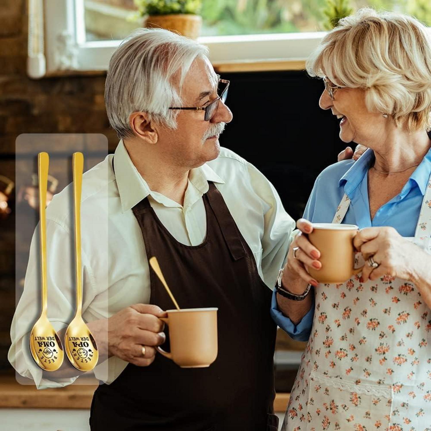 2er Oma Opa Geschenke Gravierte Lange Löffel für Geburtstag