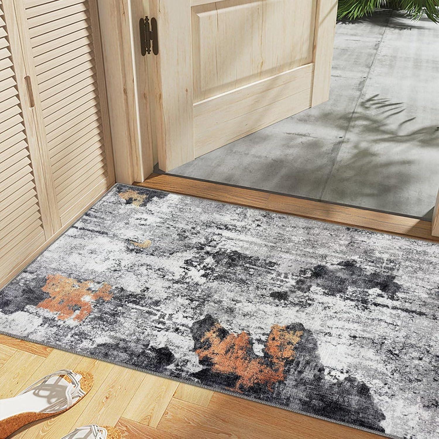 Waschbarer Teppich Abstrakt 60x110CM Rutschfest Outdoorteppich Schwarz