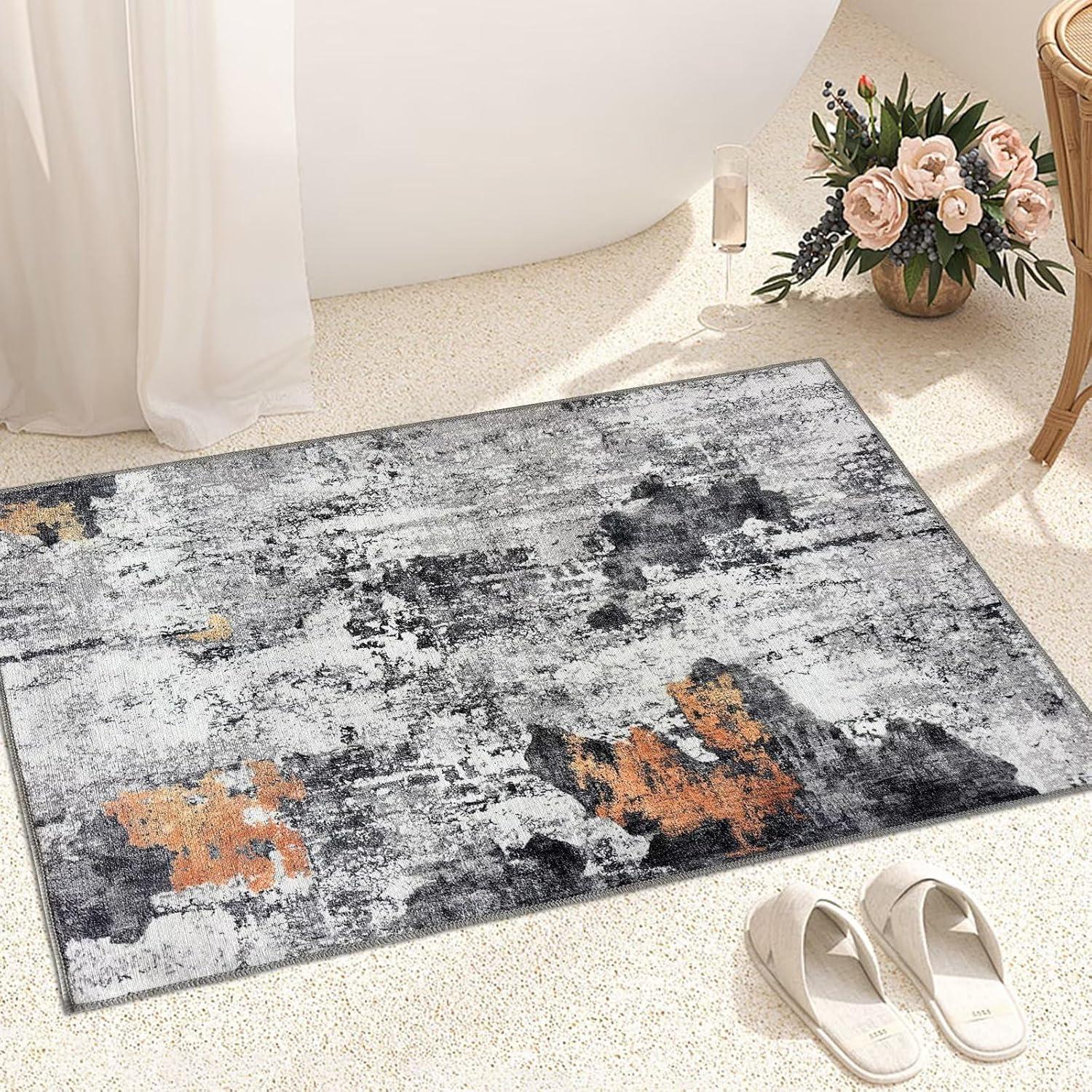 Waschbarer Teppich Wohnzimmer 60x110CM Kurzflor Schlafzimmer Schwarz