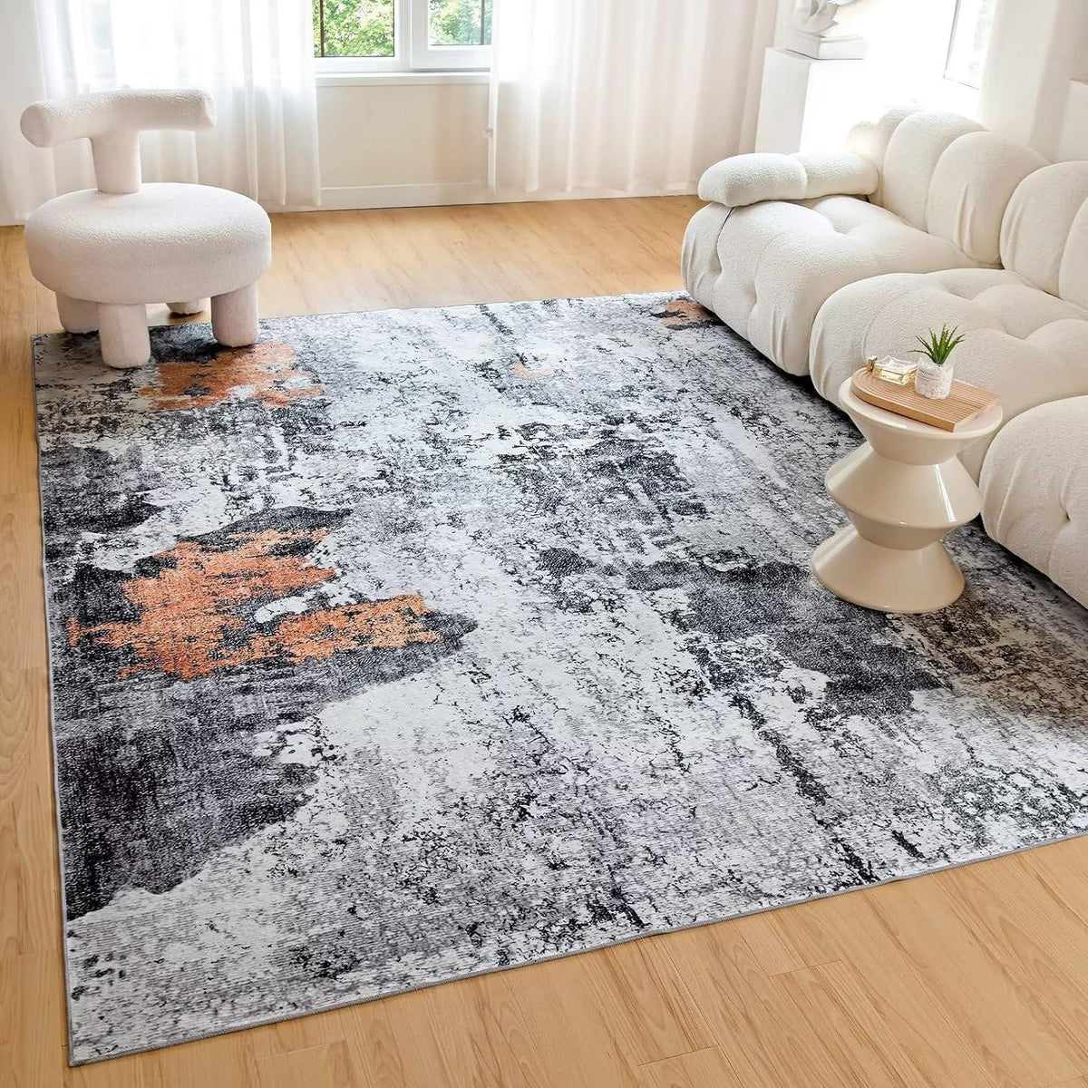 Waschbarer Teppich Abstrakt Modern 80x150CM Schwarz Pet-friendly