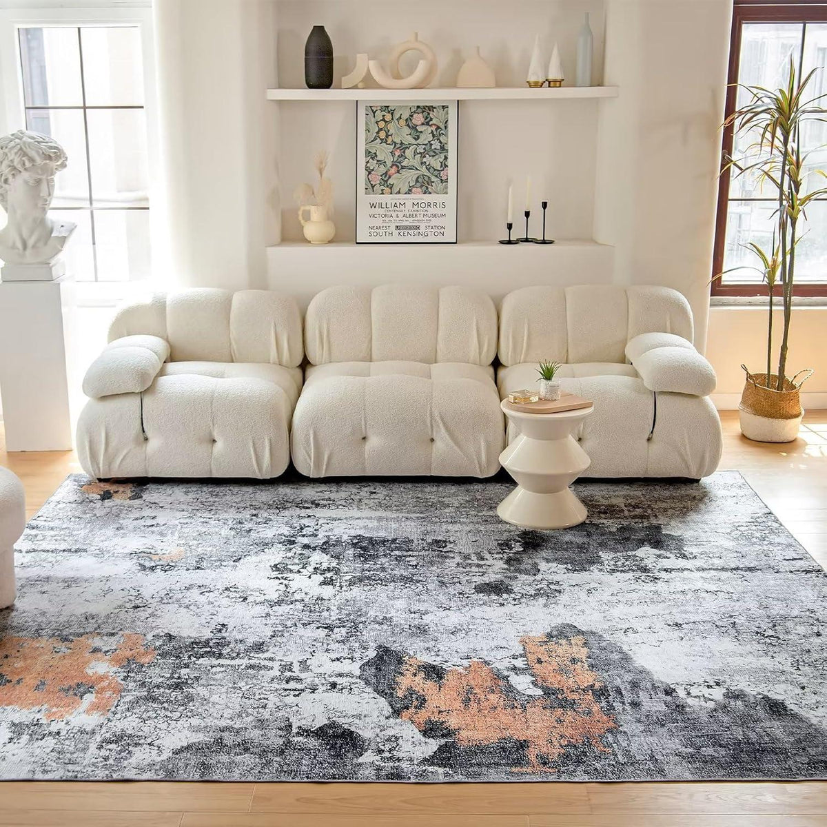 CHOSHOME Waschbarer Teppich 80x150CM Abstrakt Modern Schwarz