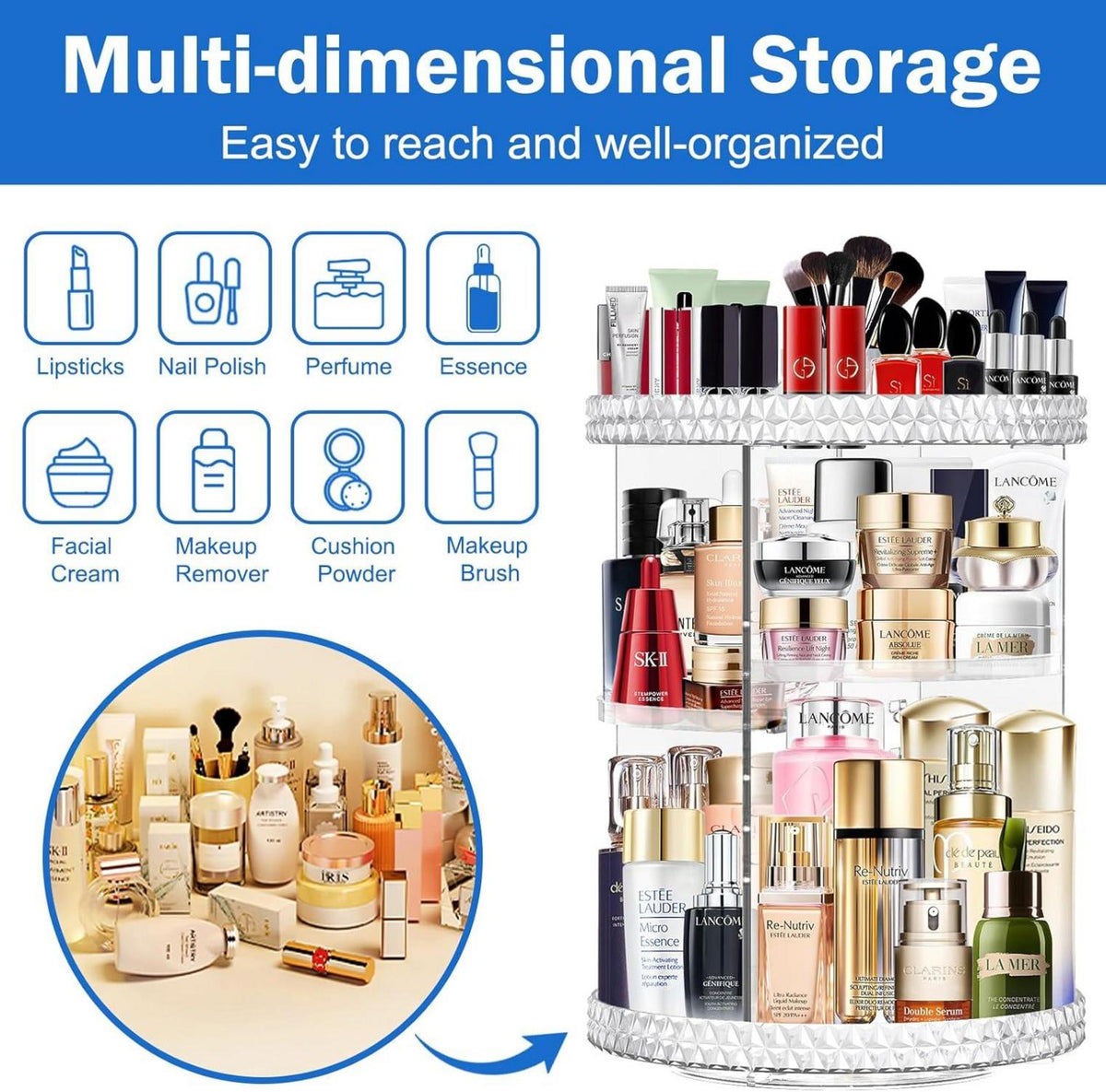 360° Drehbarer Make Up Kosmetik Organizer 6 Ebenen Große Kapazität