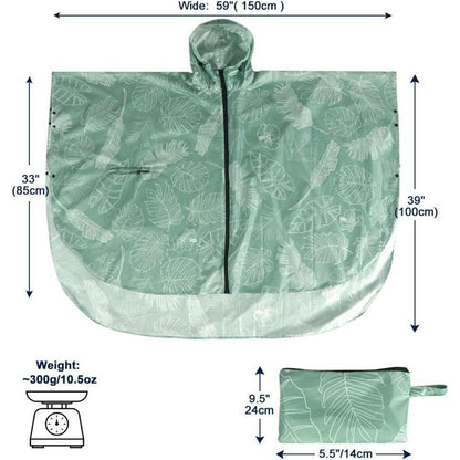 Wasserdichter Fahrrad-Regenponcho mit Kapuze, Einheitsgröße Blatt