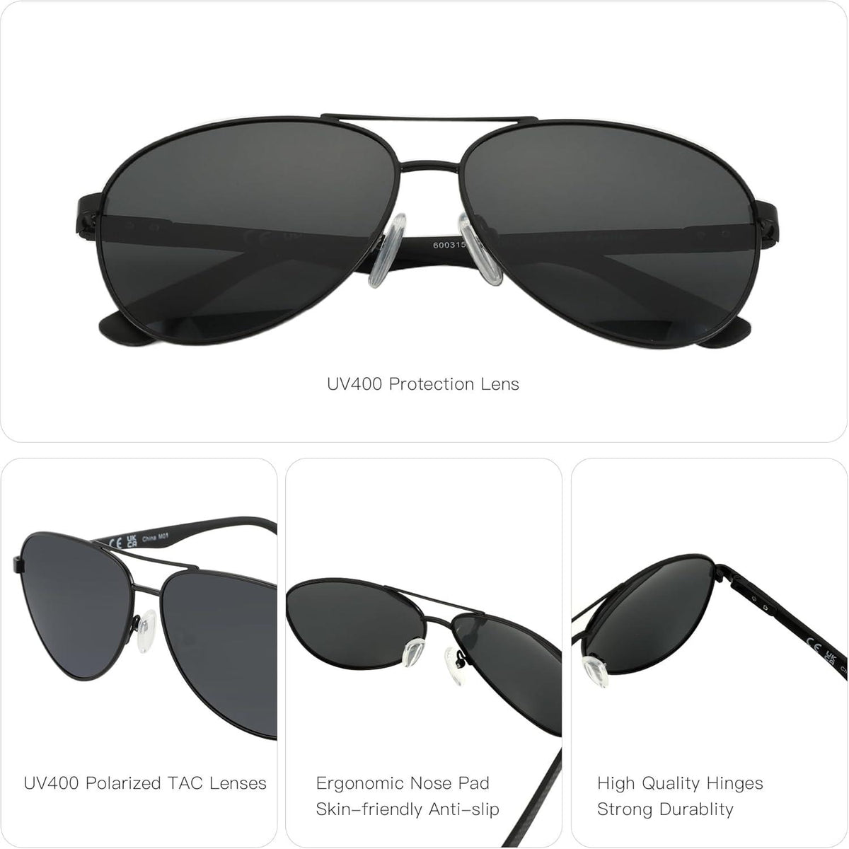 Polarisierte Retro Pilotenbrille Kohlefaser Metall Rahmen UV400 PRO