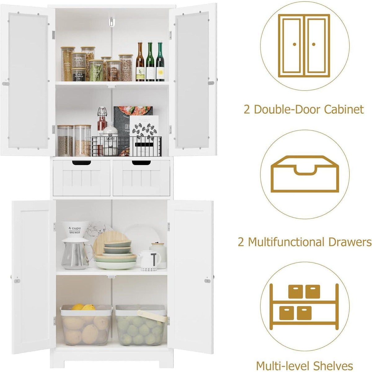 Hochschrank Badezimmerschrank mit Schubladen & Ablageflächen Weiß