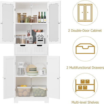 Hochschrank Badezimmerschrank mit Schubladen & Ablageflächen Weiß