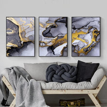 Abstrakte Wandbilder Wohnzimmer Leinwand Golden Marmor Textur 3er Set