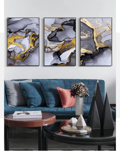 Abstrakte Wandbilder Leinwand Grau Golden Marmor Textur Wohnzimmer - Ohne Rahmen