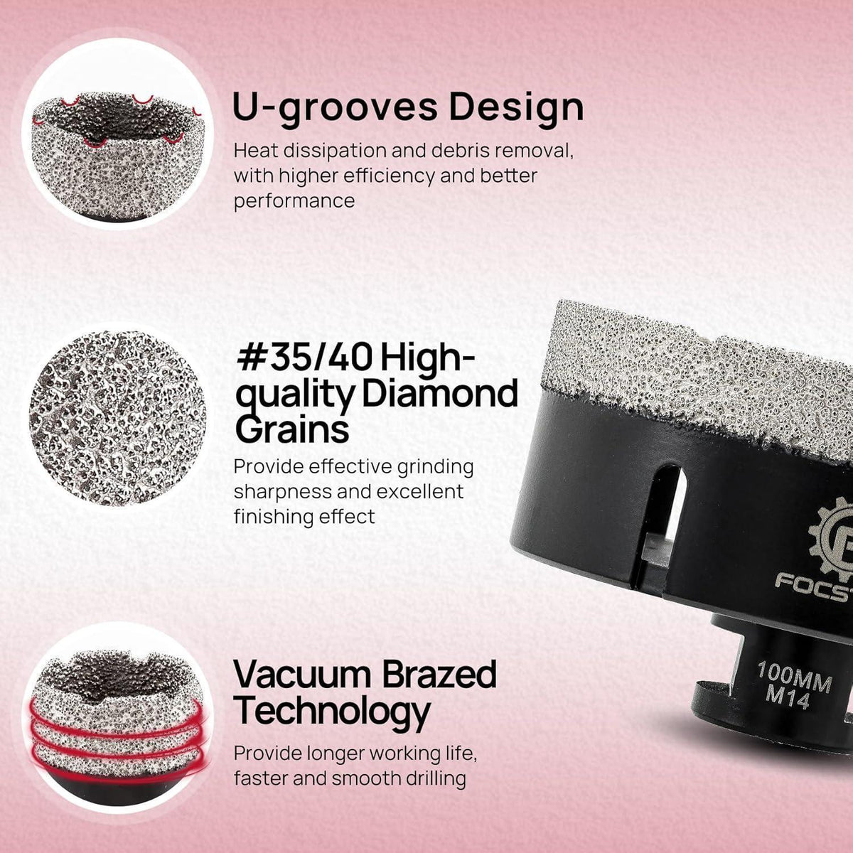 Diamant Fliesenbohrer 100mm M14 Vakuumgelötet für Stein & Keramik