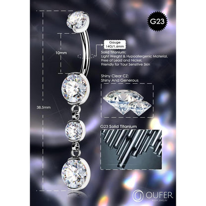 Bauchnabelpiercing Titan 14G 10mm klarer Zirkonia Innengewinde