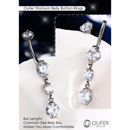 Bauchnabelpiercing Titan 14G 10mm klarer Zirkonia Innengewinde