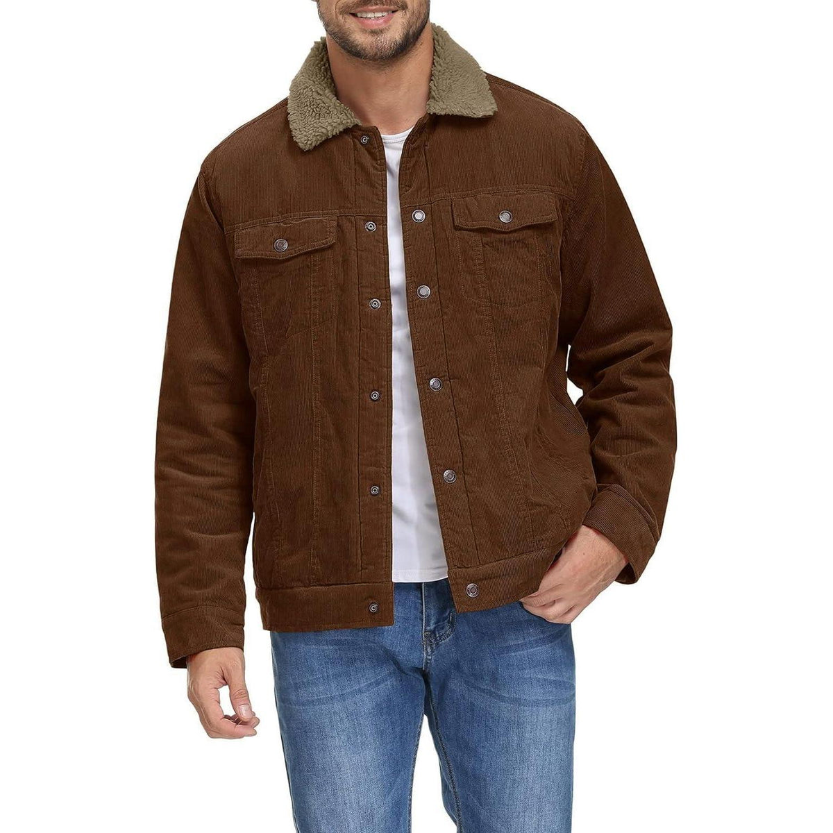 Herren Cordjacke mit Teddyfell-Kragen, warm, braun, Gr. XL