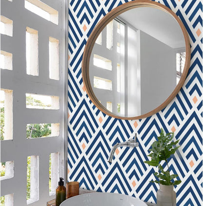 Geometrische Selbstklebende Tapete Blau Weiß Wasserdicht 44,5x500cm