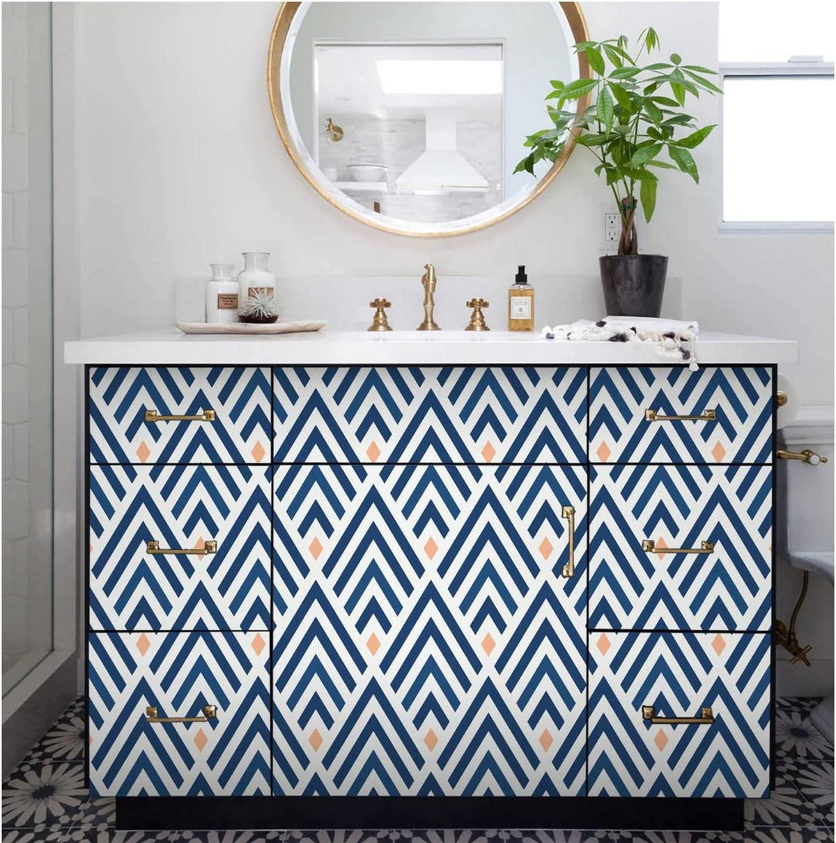 Geometrische Selbstklebende Tapete Weiß Blau 44.5x500cm PVC