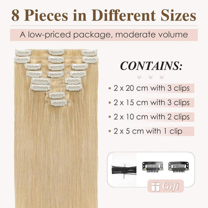 Echthaar Clip-In Extensions – Mittleres Blond, 45cm