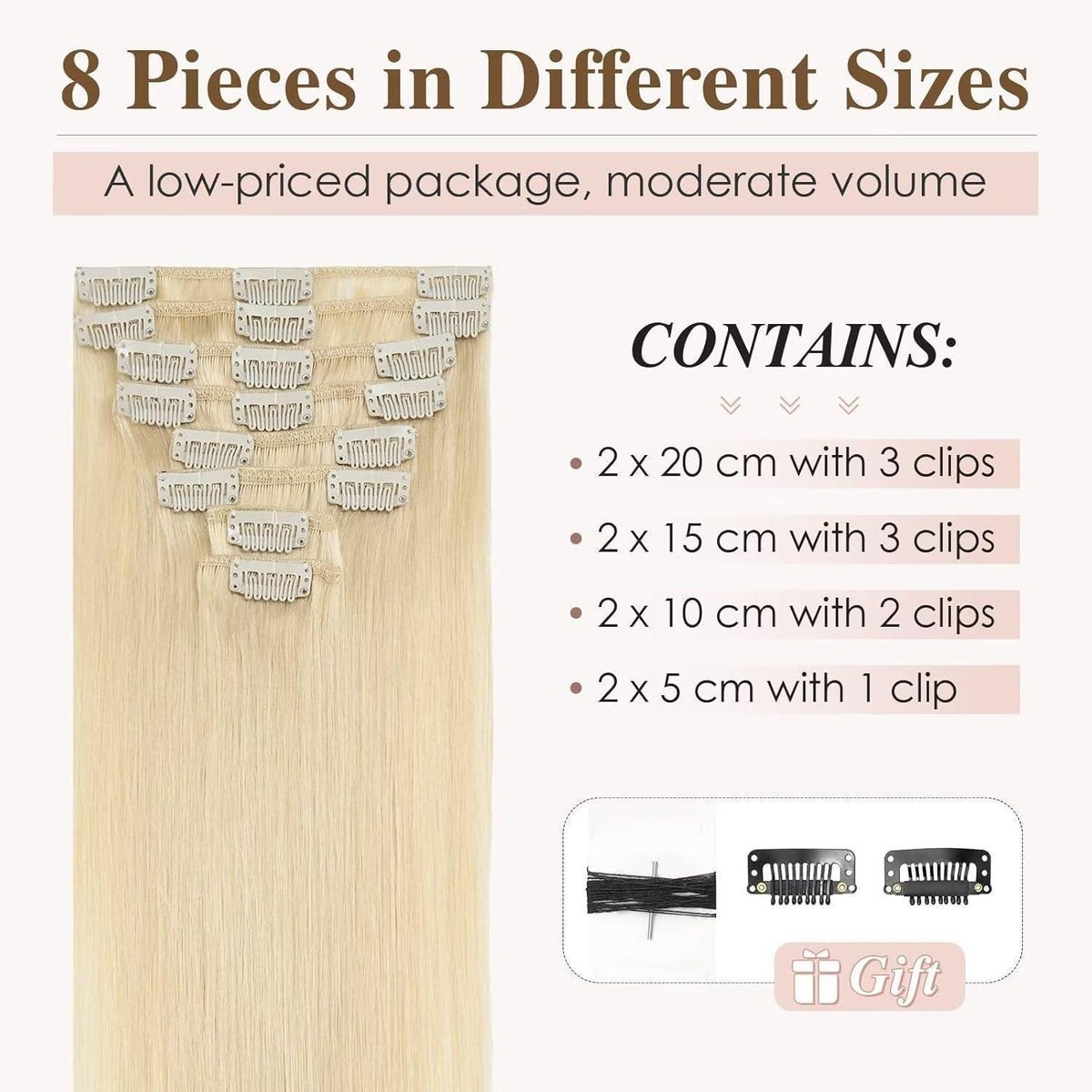 Lichtblond Clip-In Haarverlängerung Echthaar 55cm