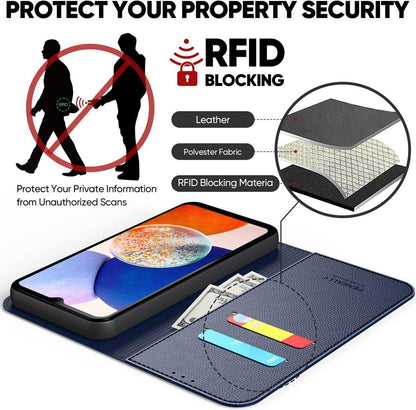 Handyhülle für Samsung Galaxy A14 4G 5G PU Leder RFID Blau