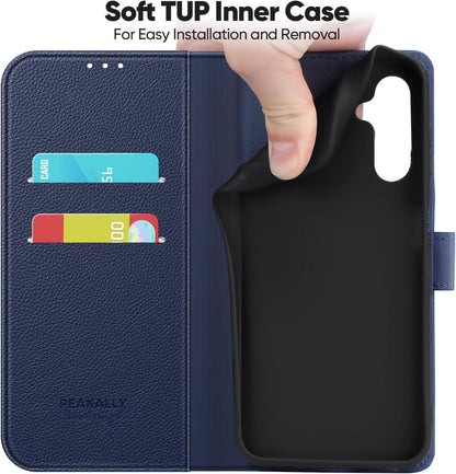 Handyhülle Samsung Galaxy A14 4G 5G PU Leder RFID Magnet Stand Blau