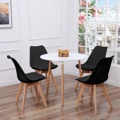 Esszimmer-Set: Runder Tisch weiß & 4 schwarze Stühle