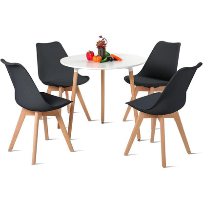 Esszimmer-Set: Runder Tisch weiß & 4 schwarze Stühle