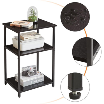 IBUYKE Beistelltisch mit 3 Ebenen Schwarz Industrie-Design