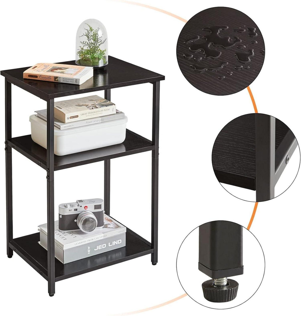 Beistelltisch Schwarz Metallgestell 3 Ebenen Industrie-Design