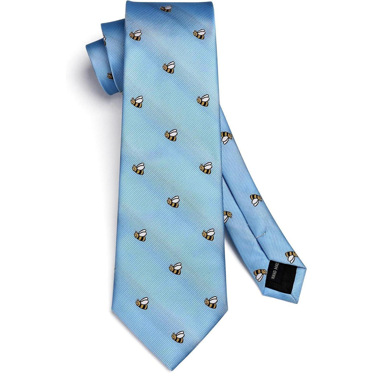 Herren Krawatten Set mit Einstecktuch, Biene Muster, Blau