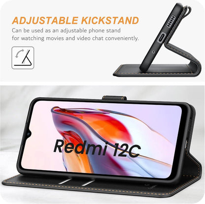 Xiaomi Redmi 12C Handyhülle Schwarz Leder Klapphülle mit Standfunktion