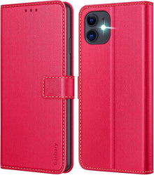 iPhone 11 Handyhülle Rot Leder Flipcase mit Kartenfächern