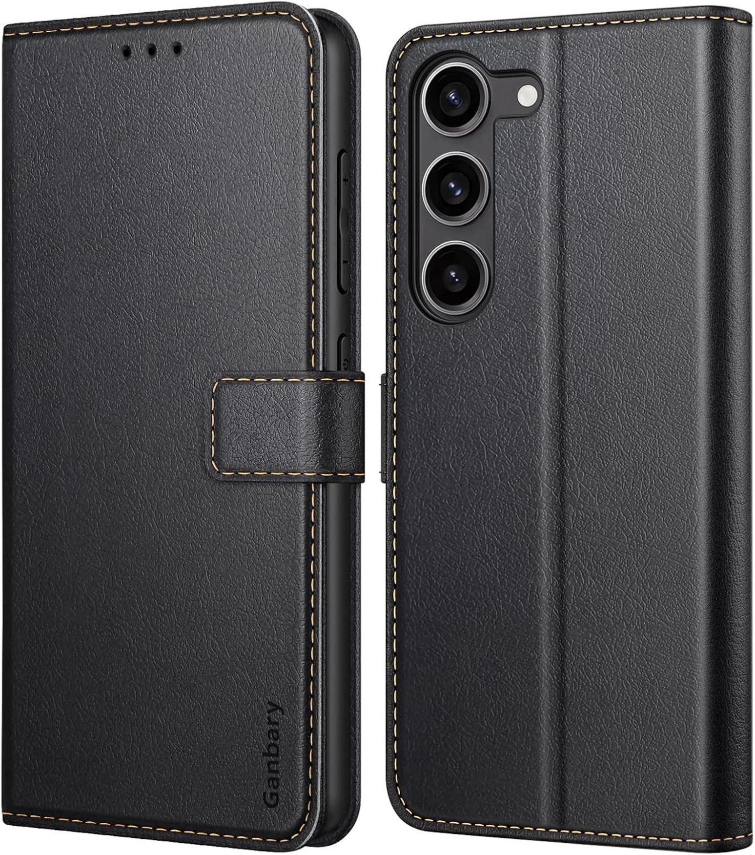 Samsung Galaxy S23 5G Handyhülle Schwarz Premium Leder Klapphülle mit