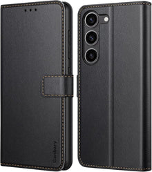 Samsung Galaxy S23 5G Handyhülle Schwarz Premium Leder Klapphülle mit