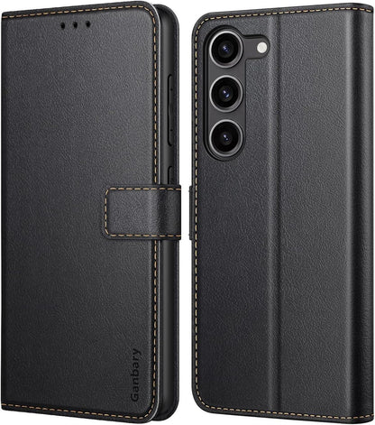Samsung Galaxy S23 5G Handyhülle Schwarz Premium Leder Klapphülle mit