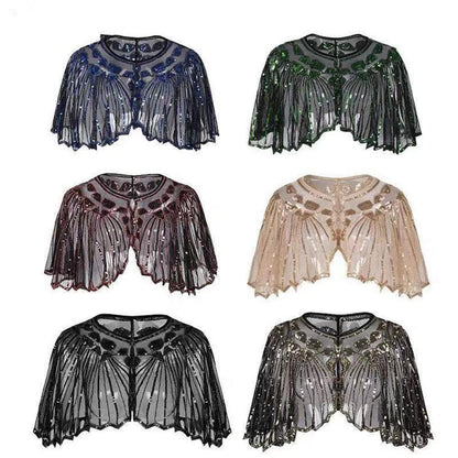 Vintage Schal mit Pailletten & Perlen, 1920er Jahre Flapper